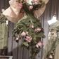 Green forest lace neckline waist bud short skirt prom dress homecoming dress R2955