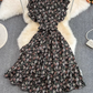 2025 Summer Gentle Style Sweet Ruffled Stand Collar Waist Slim Floral Chiffon Lotus Sleeve Dress R0408