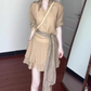 Retro gentle temperament good-looking V-neck long-sleeved shirt A-line skirt two-piece suit R0856