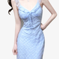 2025 Summer New Blue Mermaid Princess French Flying Sleeve Plaid Long Dress R0957