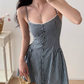 French retro sweet girl casual black and white plaid waist suspender skirt R2821