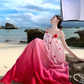 Gradient color loose suspender dress seaside holiday beach dress atmosphere long dress R1614