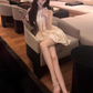 Large size French pure desire style bow dress atmosphere date waist dress R1832