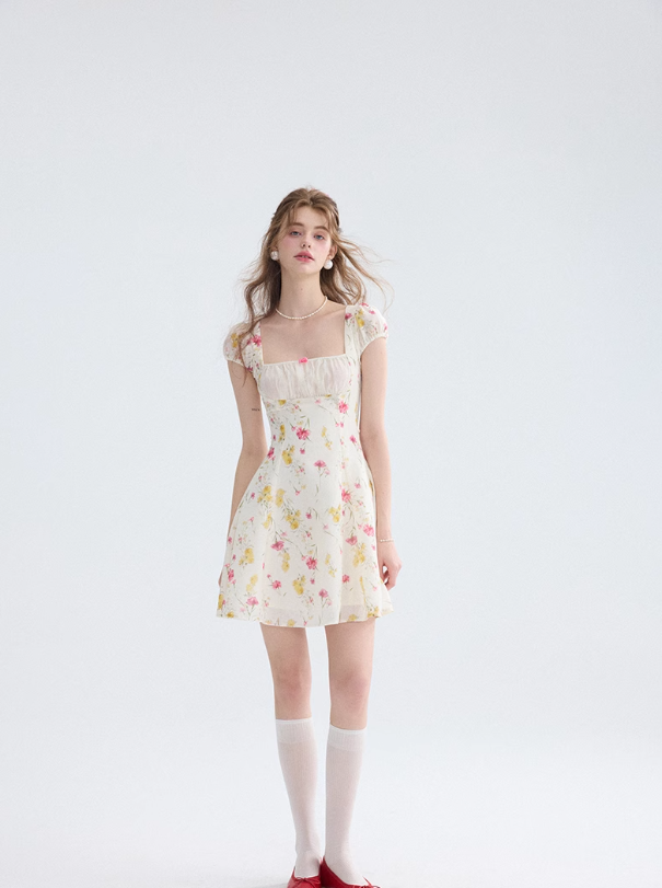 French short-sleeved dress short skirt summer petite short skirt floral princess dress female summer R3489