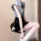 A complete set of outfits, skirt, blue striped shirt, flower bud short skirt, two-piece suit R0746