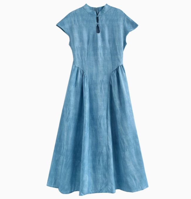 2025 summer new Chinese style blue dress this year popular cheongsam skirt R1913