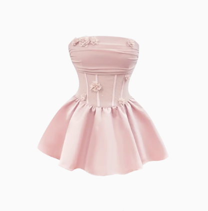 Pure desire hot girl three-dimensional flower tube top dress 2025 slim waist A-line skirt R1352