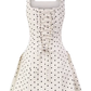 2025 Summer New Apricot Polka Dot Waist Square Neck A-line Short Suspender Dress R0907
