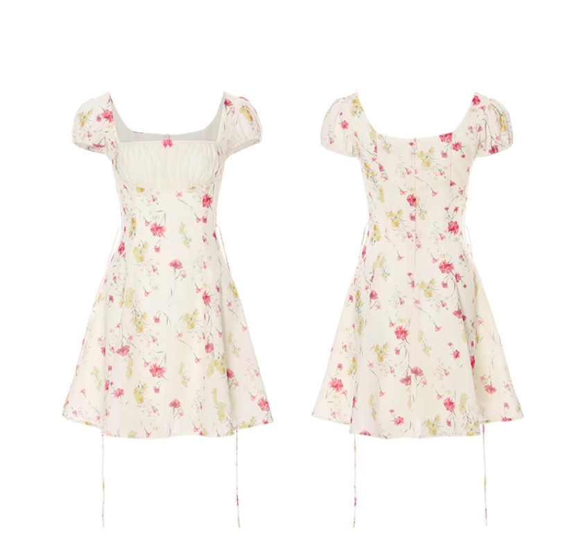 French style short sleeve dress short skirt floral princess dress R2702