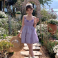 Purple mid-length waist suspender dress French style slim skirt R4989