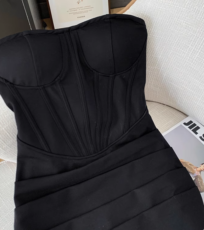 Black hot girl sexy tube top dress female 2025 new temperament pure desire hip dress R3948