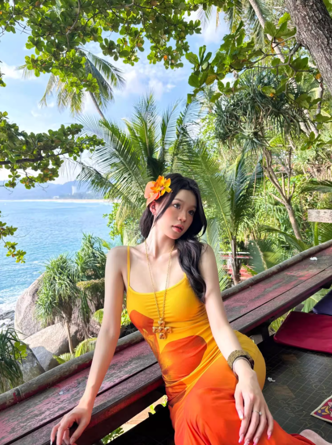 Gradient color tight figure-hugging dress long hip skirt slim sexy suspender long skirt R1590