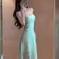 Gentle mint green jacquard suspender dress beautiful atmosphere small skirt R0806