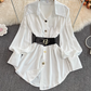 2025 Retro Temperament Waist Slimming Pleated Long Sleeve Shirt Skirt Mid-length Loose Top R0395