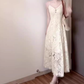 Retro v-neck hollow suspender dress niche waist temperament long skirt R0679