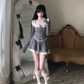 Pure desire style lace knitted top 2025 sweet and spicy design bow skirt suit R1288