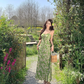 Green floral suspender dress beautiful waist A-line long skirt R0601
