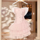 Pink Strapless One Shoulder Satin Waist A-Line Short Skirt Homecoming Dress R3378