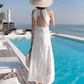 Travel photography vacation super fairy split dress new sexy backless halter neck lace beach dress R0191