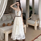 Fairy travel outfit V-neck suspender embroidered long skirt tassel sunscreen cardigan two-piece suit R1728
