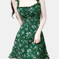 2025 Summer New Retro Green Floral Fungus Small A-line Suspender Dress R0926