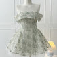 Light green embroidered pattern tube top waist slim princess skirt short skirt homecoming dress R3928