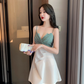 Sexy low-cut splicing V-neck suspender dress 2025 new slimming and hip-hugging A-line short skirt R3715