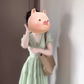 Summer holiday atmosphere small skirt beautiful gentle temperament green v-neck puff sleeve dress R0479