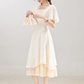 French gentle style apricot dress for women summer new waist slimming dress R1912
