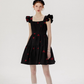 French style suspender floral skirt small flying sleeve black skirt short dress R2748