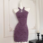 Purple halter neck dress 2025 new style new Chinese style hip skirt lace skirt R2086