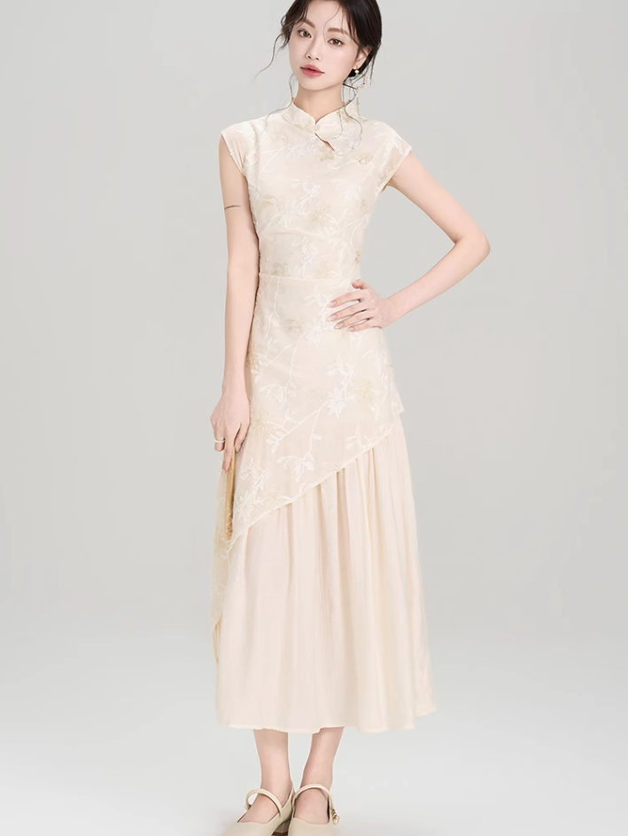 New Chinese style improved cheongsam dress new irregular retro waist temperament skirt R2368