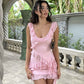 Pink chiffon suspenders waist slim design skirt short skirt homecoming dress R3356