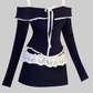 Pure desire design one shoulder short top 2025 lace patchwork skirt suit R1372