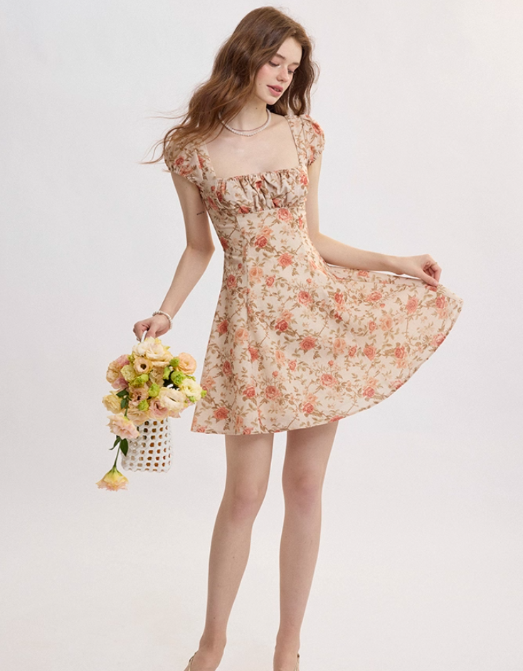 French retro style suspender skirt floral skirt dress high-end short skirt small skirt female summer R3486