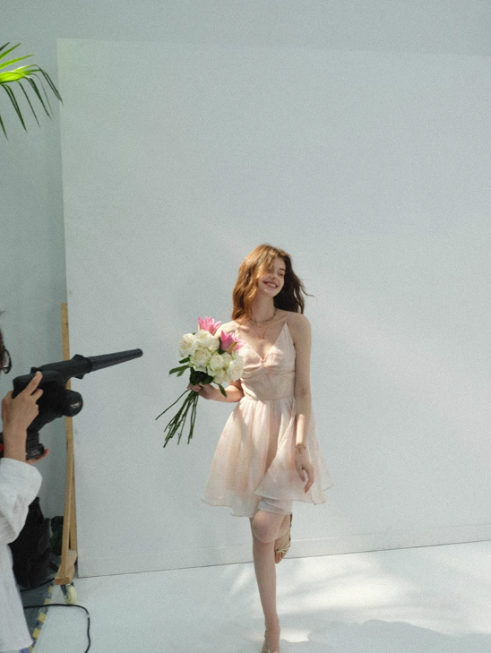 Cherry Blossom Floral Dress French Suspender Dress Holiday Outfit Short Skirt Women Summer R3424