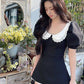 Black baby doll collar puff sleeve waist slim A-line short skirt homecoming dress R3417