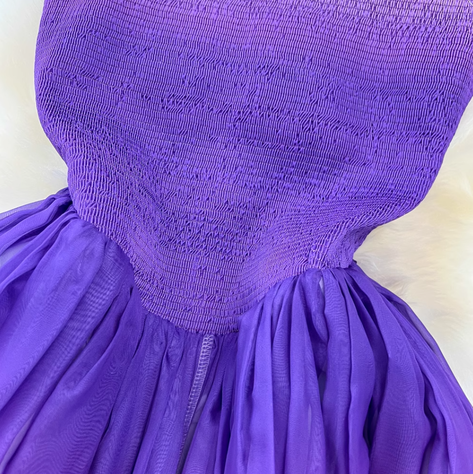 Temperament sleeveless round neck waist slimming A-line rainbow gradient chiffon elegant dress R0405