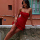 Red tube top three-dimensional flower A-line hip sexy mini skirt homecoming dress R2436