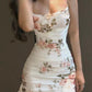 White small floral suspenders tight waist sexy short skirt homecoming dress R2679