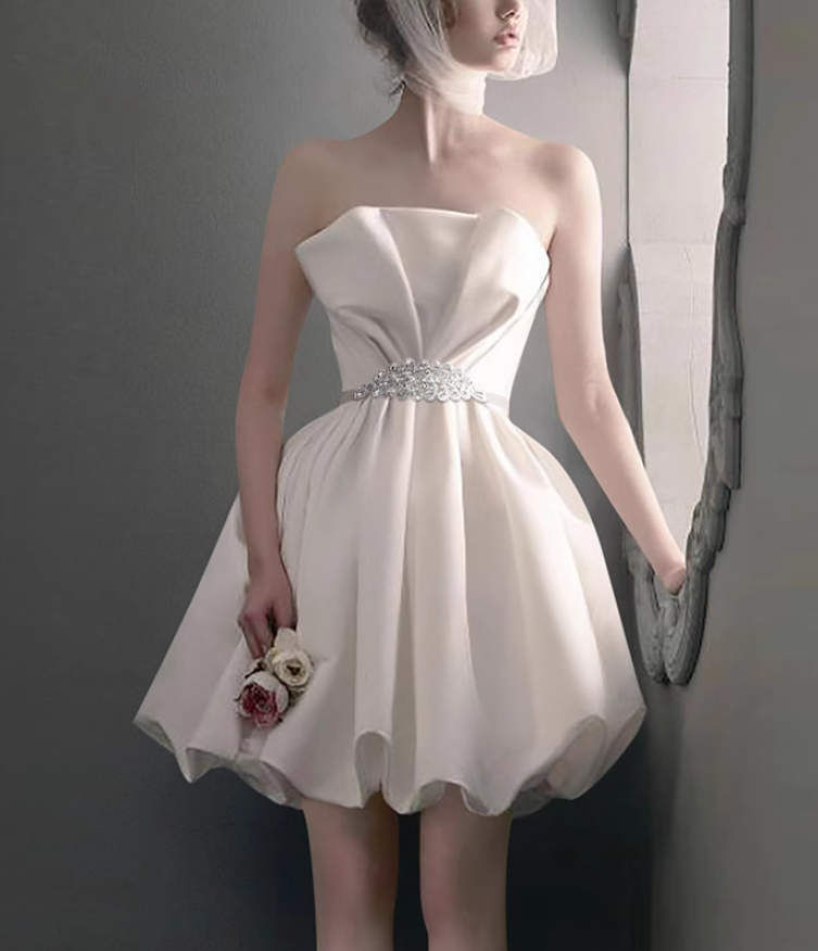 White French Satin Evening Dress Short Slim Party Tube Dress Homecoming Dress R2981