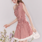Summer off-shoulder red plaid dress with lace-up waist princess dress R4539