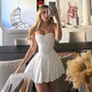 White tube top low cut sexy slim A-line pleated homecoming dress R2463