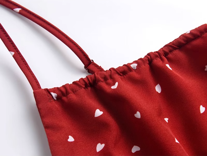 2025 Summer New Red Polka Dot High Waist Vacation Small A-line Suspender Dress R0965