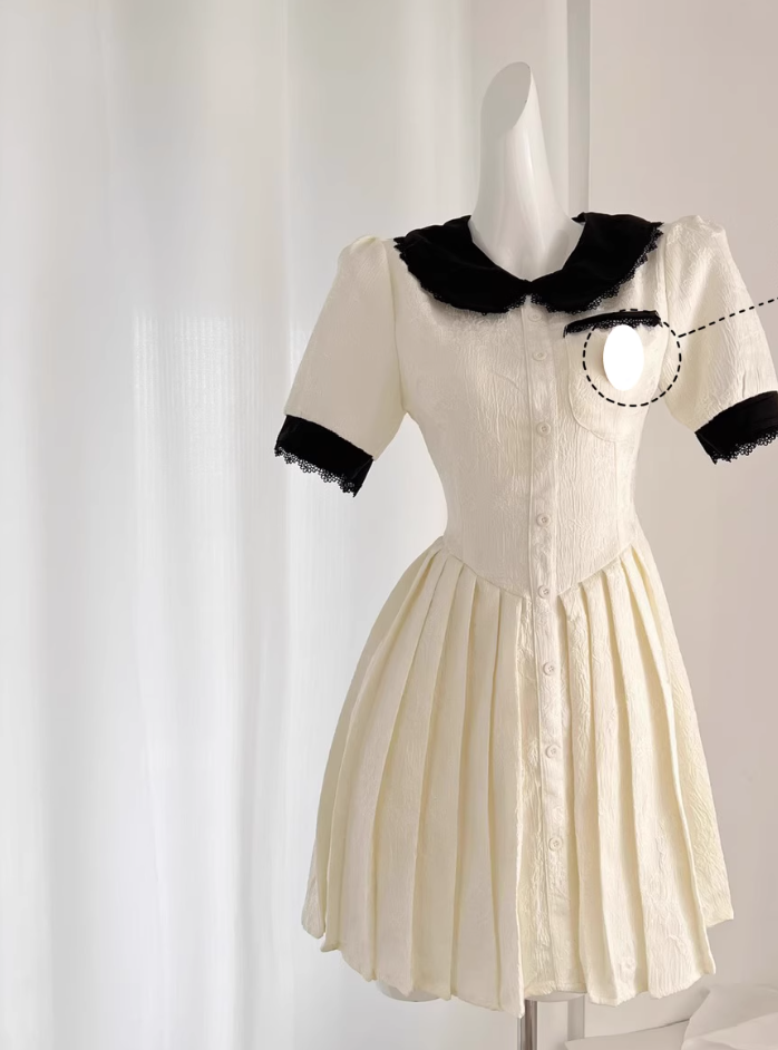 College style jacquard texture doll collar first love feeling girl fluffy dress R2102