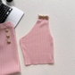 Temperament pure pink gold button off-shoulder short knitted versatile top slim skirt fashion suit R0277