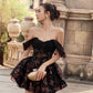 Black floral one-shoulder waist princess tutu homecoming dress R3067