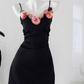 Black heavy three-dimensional flower suspender dress new style fishbone waist slim a-line short skirt R0074