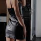 American hot girl backless suspender dress short skirt 2025 large size sexy hip leather skirt R1022