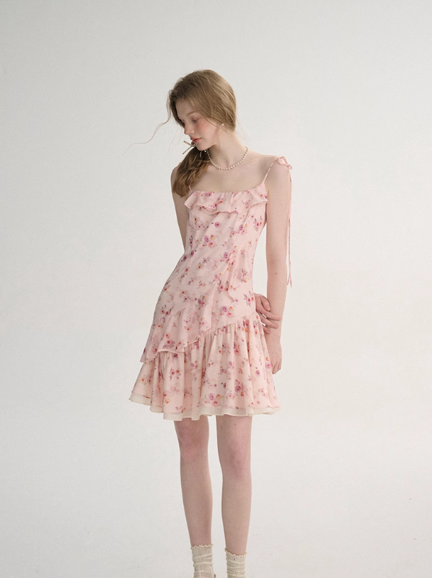 French style skirt short suspender skirt floral dress small flower skirt R2753